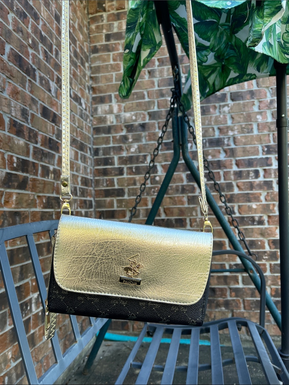 UNBRANDED Gold and Black Crossbody Bag with Chain Strap
